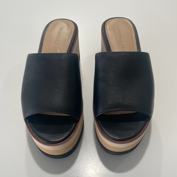 Veronica Beard Eunise Leather Wedge Platform Sandals Black Size 7 - Picture 8 of 15